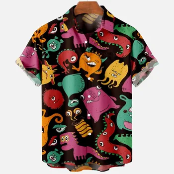 Рубашки Дьявола Гавайские рубашки Мужские рубашки с коротким рукавом Пляжные рубашки Повседневные топы для отпуска Мужские Little Devil Fox