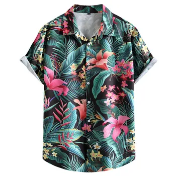 2023 Весенне-летняя новая мужская рубашка с короткими рукавами в цветочек, мужская молодежная трендовая свободная праздничная рубашка