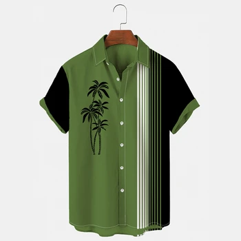 Мужские рубашки с коротким рукавом, гавайские рубашки с 3D принтом кокосовой пальмы, спортивная трендовая одежда, рубашки оверсайз