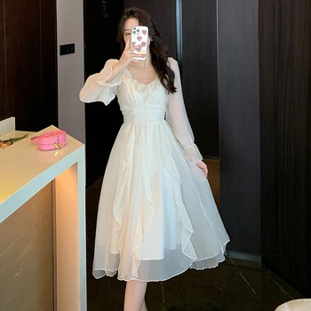 Новое Дизайнерское платье Falbala Small Princess с длинными Рукавами для Белой вечеринки Сезона Весна-лето 2023