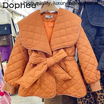 Большой Корейский модный пояс с лацканами, решетчатое пальто с хлопковой подкладкой, Женская осенне-зимняя дизайнерская хлопковая куртка 2023, модный топ Casacos