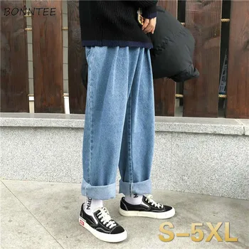 Мужские джинсы Свободного Кроя Oversize 5XL, Модные Универсальные Прямые Повседневные джинсовые брюки с Широкими штанинами, Мужские Простые уличные брюки в корейском стиле, Шикарные