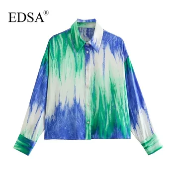Женская модная рубашка EDSA с воротником-стойкой и длинными рукавами, застегивающаяся спереди на пуговицы 2023, Летние однобортные топы, блузка