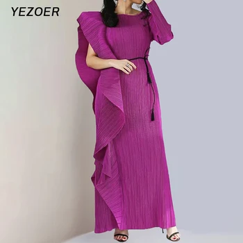 YEZOER 2023 Новое Плиссированное Нерегулярное Платье С Воланами Высокого Класса Оригинального Дизайна, Женское Элегантное Тонкое Платье Средней Длины Spot