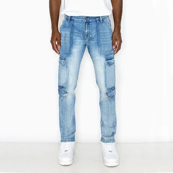 Мужские повседневные джинсы, Новые эластичные повседневные джинсы, Модные джинсовые брюки с боковым карманом, мужские джинсовые брюки, уличная одежда, джинсовые брюки-карандаш