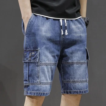 Трендовая корейская версия 2022, весенне-летние новые джинсовые шорты-карго с несколькими карманами, брюки с пятью точками, подростковые мужские брюки на завязках