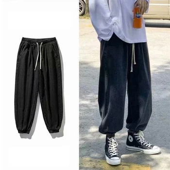 Джинсы Мужские брюки карго в стиле хип-хоп, Свободные шаровары с резинкой, мужские черные джинсы, джинсы оверсайз, Корейские джинсы с полосой по щиколотку