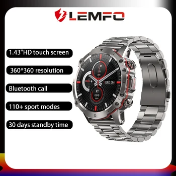 LEMFO Смарт-часы Мужские 2023 Bluetooth Call Smartwatch Для мужчин 1,43 Дюймов 360 * 360 HD Экран 100 + Спортивных режимов 30 Дней в режиме ожидания