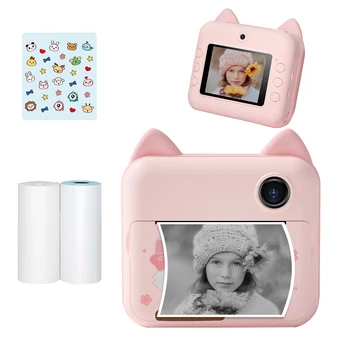 Детская камера мгновенной печати P1 с 2,4-дюймовым IPS экраном, детский фотопринтер с бумагой для термопечати для мальчиков и девочек, подарок на День рождения
