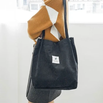 Женская вельветовая сумка через плечо, экологичная многоразовая сумка для покупок, повседневная складная сумка-тоут, мягкая женская сумка-парусиновая сумка большого размера Pocke