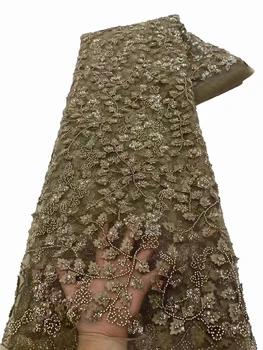 3D трехмерная нашивка с листьями, кружевная ткань с вышивкой, нежный тюбик из бисера, блестки для свадебной вечеринки, платье своими руками, ткань 5 ярдов