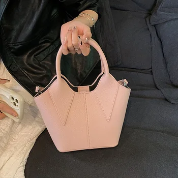 Модные женские розовые маленькие сумки-тоут 2023, роскошные трендовые сумки, большие сумки-ведра, повседневные женские сумки через плечо из мягкой кожи, вечерний клатч