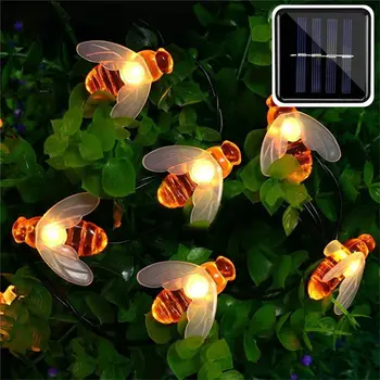 7M Solar Lights String 50 Led Honey Bee Shape Сказочные Огни На Солнечных Батареях Для Наружного Домашнего Садового Забора Летнее Украшение