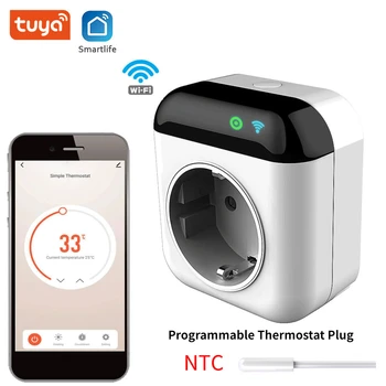 Умный Wifi термостат Tuya 10A, розетка, регулятор температуры, розетка, таймер по расписанию, электрический выключатель для нагрева и охлаждения