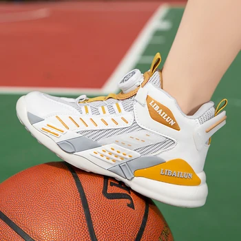 2023 Новая детская баскетбольная обувь, Баскетбольные кроссовки с быстрой шнуровкой, Дышащие Детские кроссовки, Удобная Тренировочная спортивная обувь