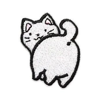 Нашивка на бедрах и заднице с милым котом, Вышитый Значок Белого Кота, Украшения для одежды, Железные нашивки для детей, Вышитая аппликация 