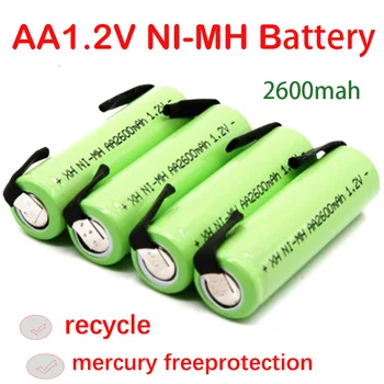 Аккумуляторная батарея 1.2 В AA, 2600 мАч, никель-металлогидридный элемент, зеленый корпус с припоем, для солнечных ламп, аварийных огней, аккумуляторов