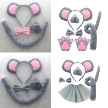 Комплект костюмов мыши, уши мыши, нос, хвост, галстук-пачка, перчатки, комплект для маскарадных костюмов животных