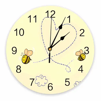 Настенные часы Love Bee с Желтыми Мультяшными животными, Декоративные Круглые Настенные Часы, Индивидуальный дизайн, Не Тикающие, Бесшумные Спальни, Большие Настенные Часы