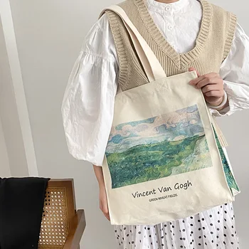 Очень толстая холщовая женская сумка через плечо Винтажная картина маслом Van Gogh Morris, сумка для книг на молнии, большая сумка-тоут для женщин за покупками