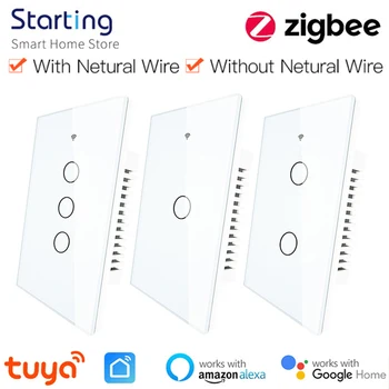 Переключатель Tuya ZigBee Smart Light Touch US С Нейтральным Проводом/Без него Два Способа подключения Переключателя Управления Работают С Alexa Google Home