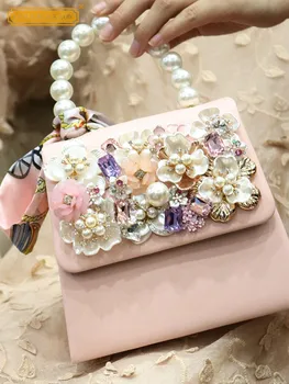 Модные женские туфли с жемчугом, маленькие сумки, Роскошные цветочные бриллианты, Элегантные сумки-мессенджеры на одно плечо, женская сумка с клапаном