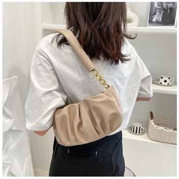 Однотонная плиссированная сумка-тоут, новинка 2022 года, высококачественная женская дизайнерская сумка из мягкой кожи, дорожные сумки через плечо, сумка подмышками