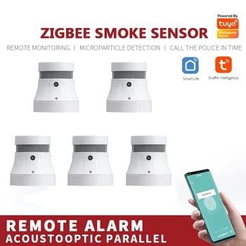 Умный датчик обнаружения дыма Tuya Zigbee Система охранной сигнализации Smart Life / приложение tuya Дымовая сигнализация для домашнего офиса Противопожарная защита